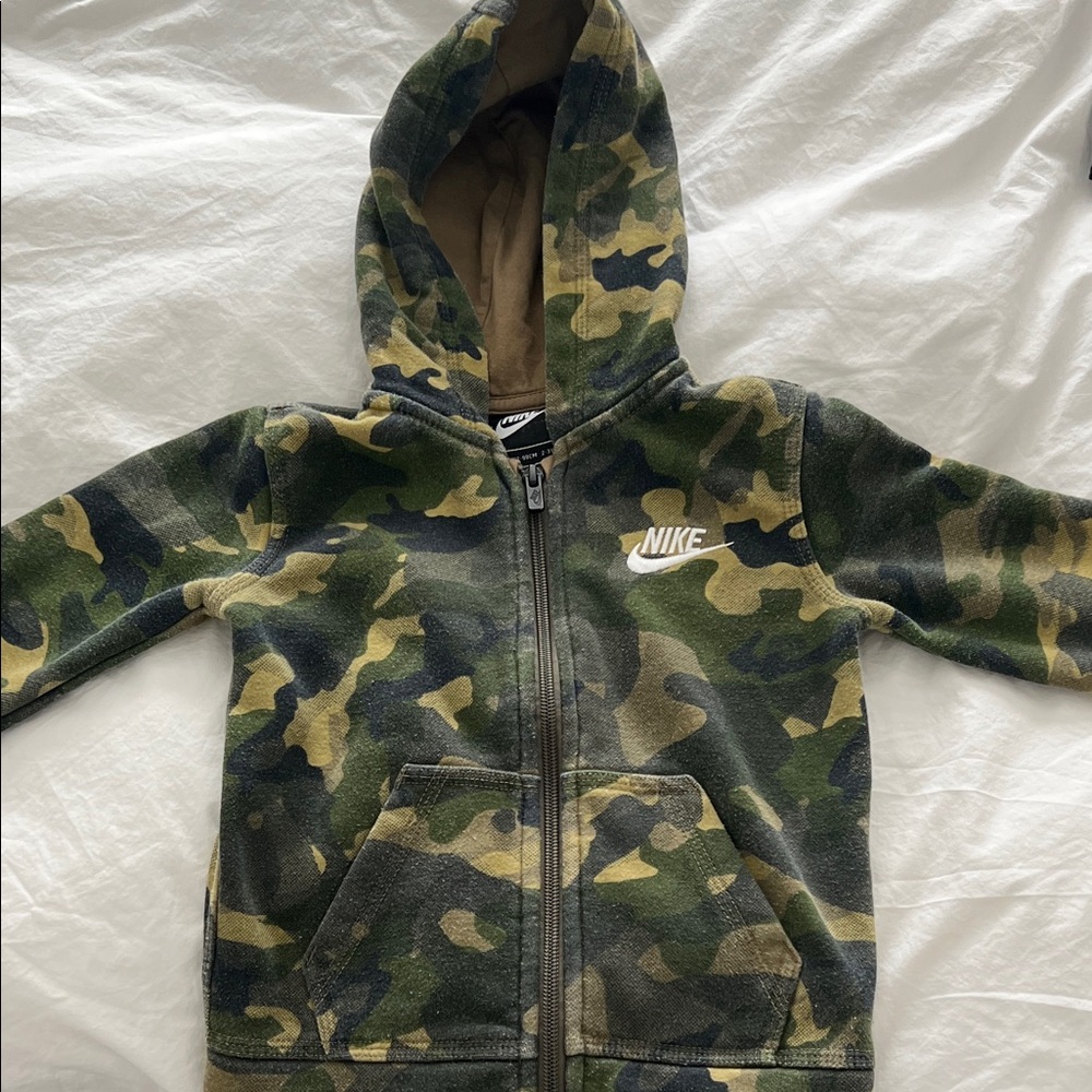 Nike Kids Camouflage Zip Up Hoodie - Green and Brown